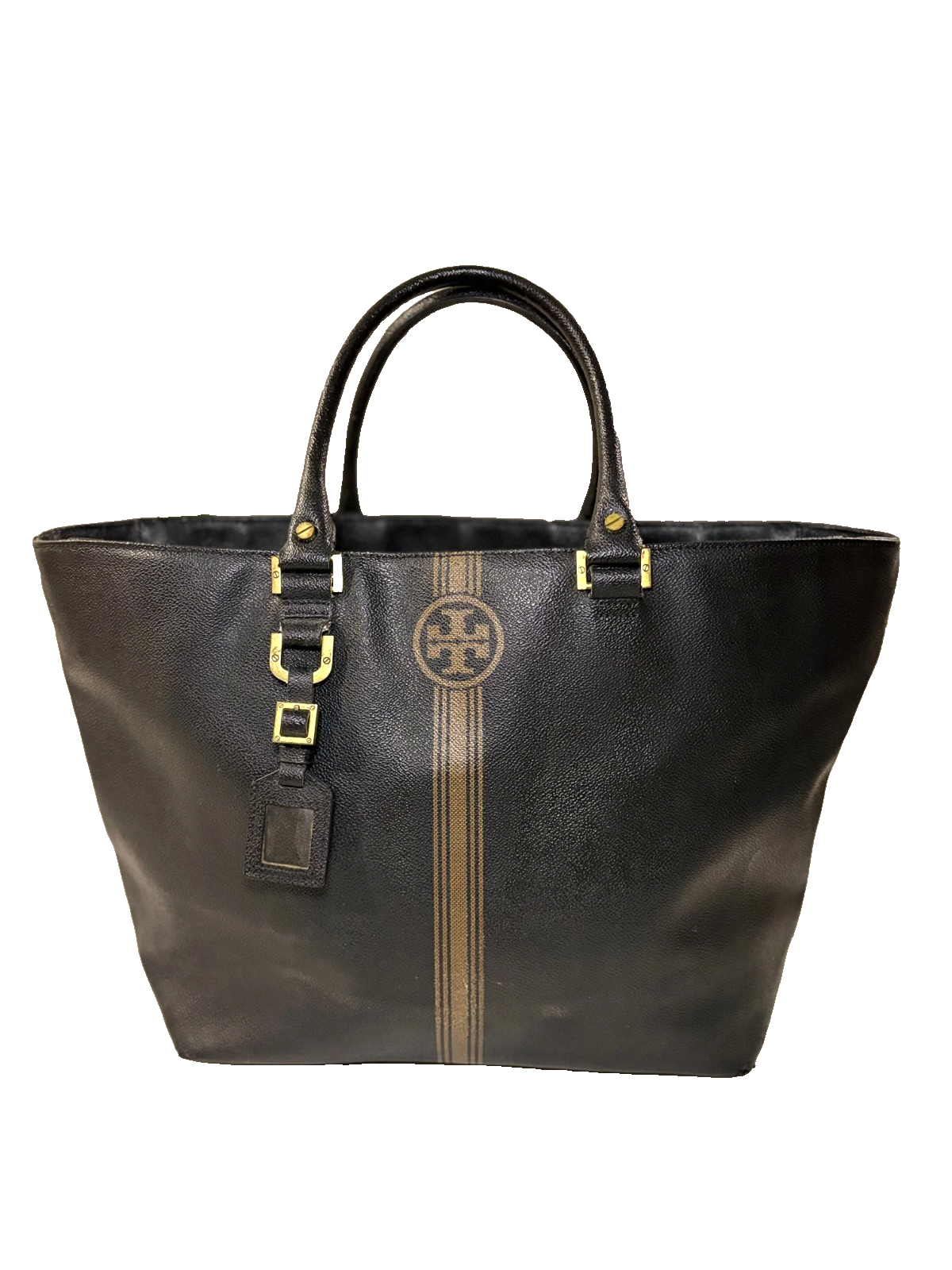 Tory Burch Large Pebbled Leather Black Shoulder Bag Work Laptop Top Handle Tote
